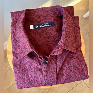 Ben Sherman Men's Burgundy Paisley Button Down Dress Shirt Size Large Preppy